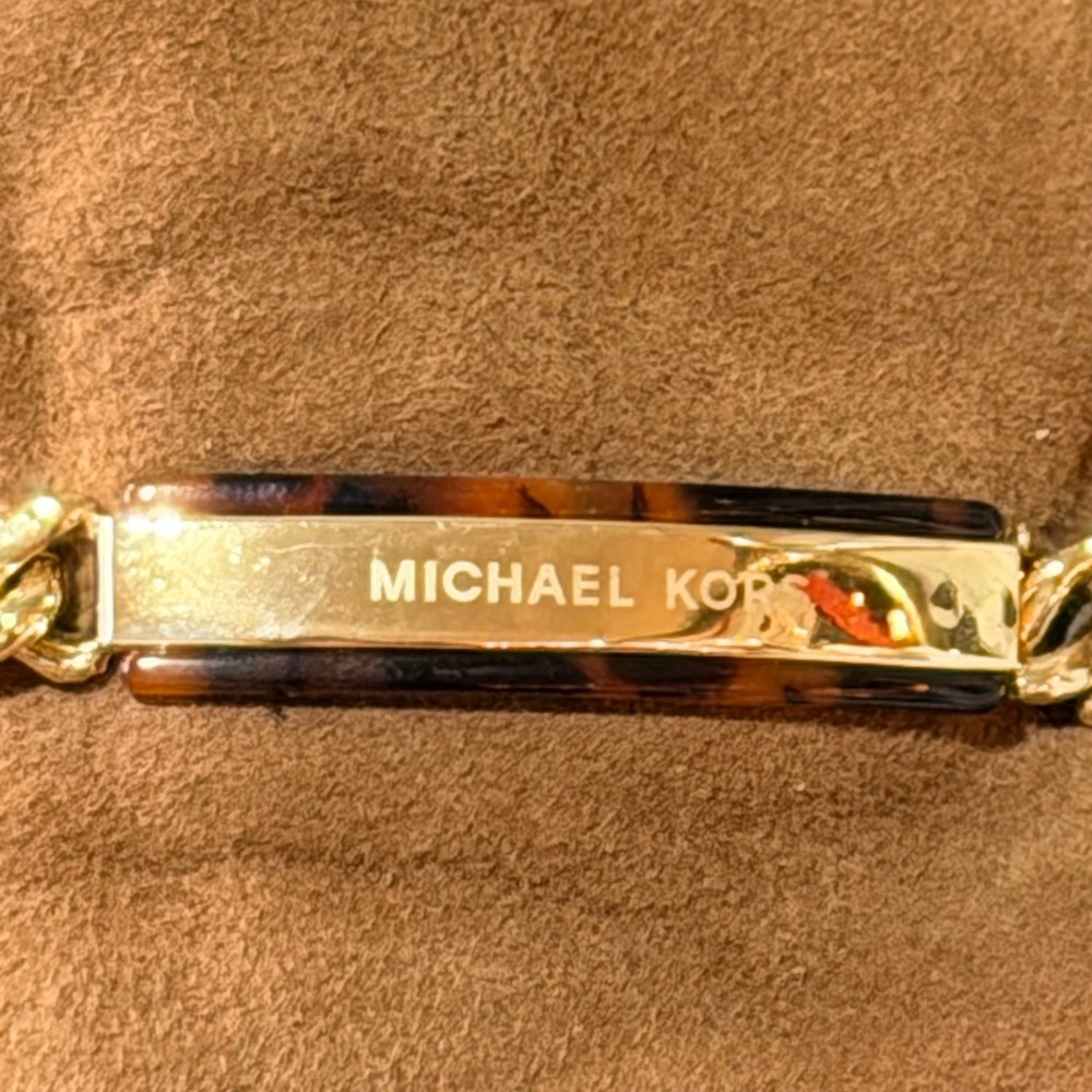 Michael Kors Mules Loafers Womens 7M Tan Suede Gold Tortoise Slide Minimalist - Picture 7 of 7